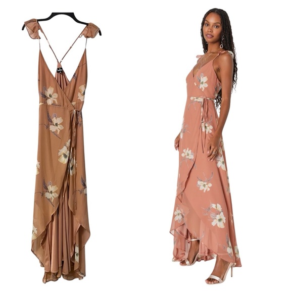 Lulus Dresses & Skirts - Lulu’s All Mine Rusty Rose Floral Print High-Low Wrap Dress Size Medium